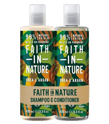 Faith in Nature - Shampoo e Balsamo naturale, Karitè e Argan - Per capelli da normali a secchi, 400 ml + 400 ml