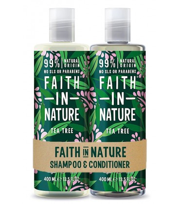 Faith in Nature - Shampoo e Balsamo naturale, al Tea Tree Oil - Per capelli da normali a grassi, 400 ml + 400 ml