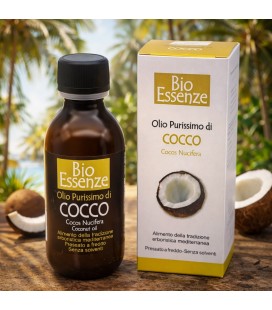 Olio Purissimo di Cocco 125ml puro al 100% Spremuto a freddo, Elasticizzante, Lenitivo, Emolliente e Nutriente - BioEssenze
